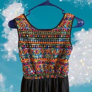 NEVER WORN Hot & Delicious Brand Black With Multicolor Design Sequins maxi dress